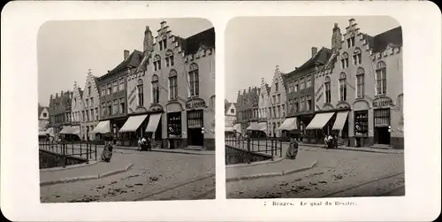 Stereo Foto Bruges Brügge Flandern Westflandern, Le Quai de Rosaire