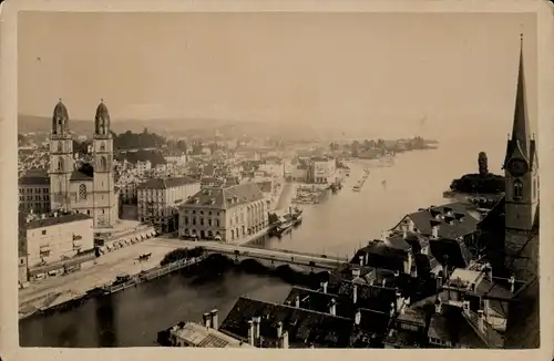 Kabinettfoto Zürich Stadt Schweiz, 1881, Gesamtansicht aus der Vogelschau