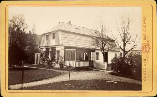 CdV Długopole Zdrój Bad Langenau Bystrzyca Kłodzka Habelschwerdt, um 1875, Haus mit Garten