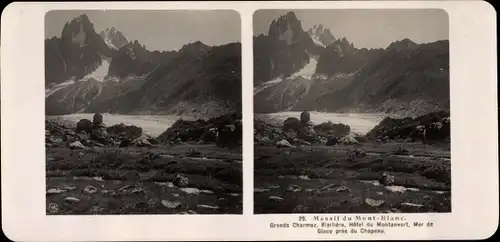 Stereo Foto Massif du Mont Blanc Haute Savoie, Grands Charmoz, Hotel du Montanvert, Mer de Glace