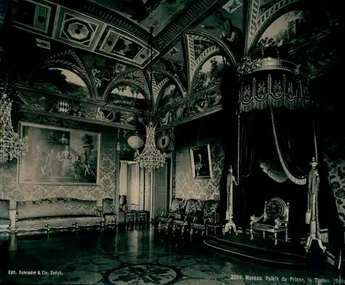 Chromotypie Monte Carlo Monaco, Palais du Prince, Le Throne, Salle Grimaldi