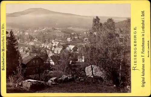 Kabinettfoto Marienthal Szklarska Poręba Schreiberhau Riesengebirge Schlesien, Blick auf den Ort