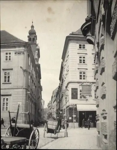 Foto Wien, Straßenpartie, Kirche, Holzkarren