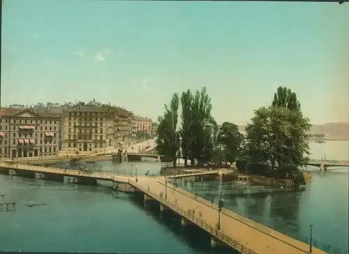 Foto Genève Genf Stadt, Teilansicht, Ile Rousseau, Photochromie