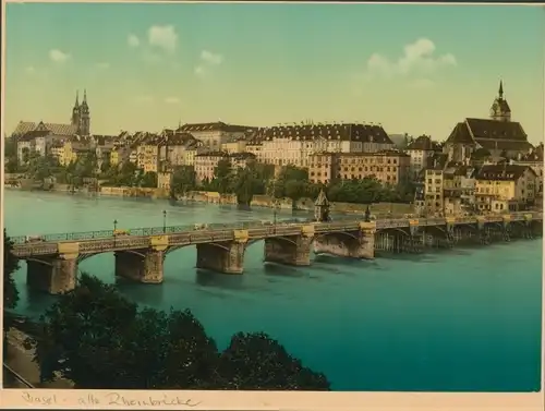 Foto Bâle Basel Stadt Schweiz, Alte Rheinbrücke, Photochromie