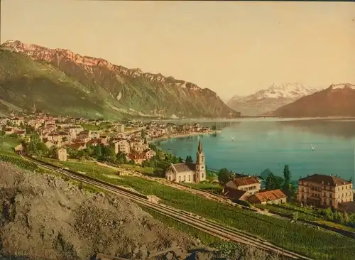Foto Montreux Kt. Waadt Schweiz, Blick auf den Ort, Bahnschienen