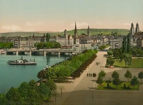 Foto Zürich Stadt Schweiz, Utoquai mit Quaibrücke und Stadthausquai
