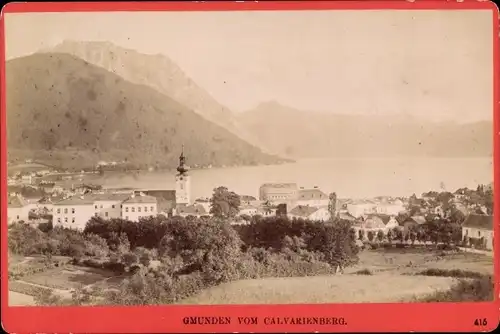 Kabinettfoto Gmunden in Oberösterreich, Panorama vom Calvarienberg, Traunsee