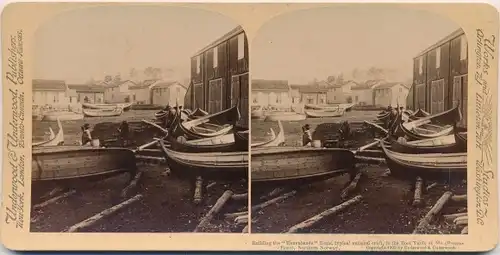 Stereo Foto Norwegen, Bau von Ranenbaade-Booten