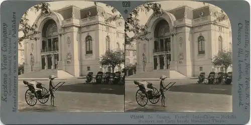 Stereo Foto Saigon Cochinchine Vietnam, Rikscha, Stadttheater