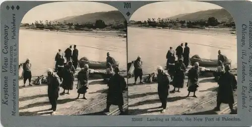 Stereo Foto Haifa Israel, Ankunft mit Booten