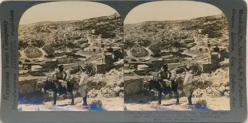 Stereo Foto Nazareth Israel, Stadtbild, Esel