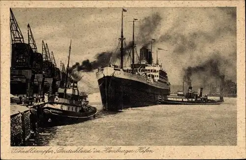 Ak Schnelldampfer Deutschland im Hamburger Hafen, HAPAG