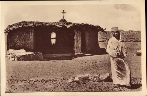 Ak Tamanrasset Algerien, Le Père de Foucauld devant sa premiere chapelle