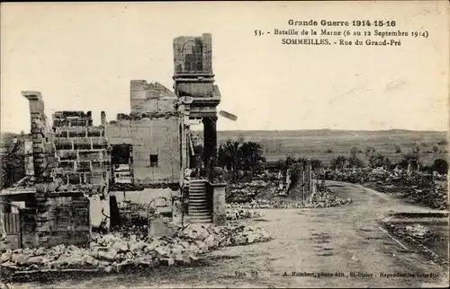 Ak Sommeilles Meuse, Rue du Grand-Pre, Kriegszerstörung 1. WK