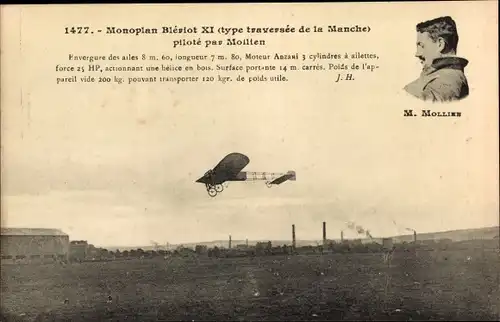 Ak Monoplan Bleriot XI, pilote par Mollien, Flugzeug, Flugpionier