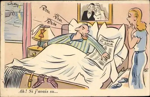 Ak Mann schläft mit Pfeife im Mund