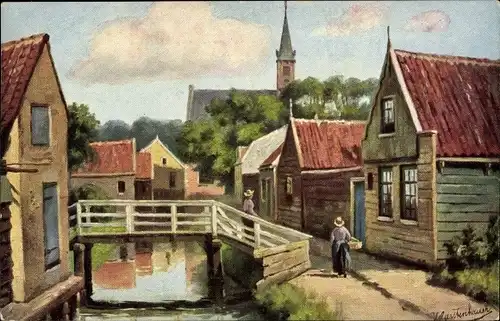 Künstler Ak Gerstenhauer, Ortspartie in den Niederlanden, Gracht