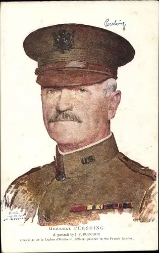 Künstler Ak Bouchor, J. F., General Pershing, Portrait, Uniform