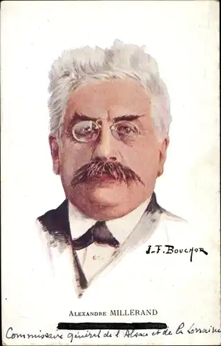 Künstler Ak Bouchor, J. F., Alexandre Millerand, Präsident von Frankreich, Portrait