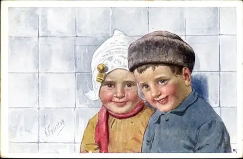 Künstler Ak Feiertag, K., Portrait zweier Kinder, BKWI 686-4