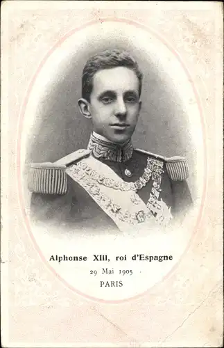 Passepartout Ak König Alfons XIII. von Spanien, 29. Mai 1905, Staatsbesuch in Paris, Portrait