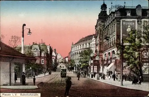 Ak Plauen im Vogtland, Bahnhofstraße, Straßenbahn