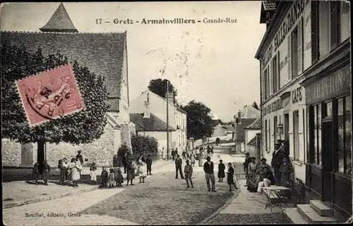 Ak Gretz Armainvilliers Seine et Marne, Grande Rue, Café