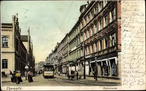 Ak Chemnitz Sachsen, Poststraße, Straßenbahn