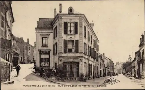 Ak Fougerolles Haute Saône, Rue de l'Église et Rue du Bas de Laval