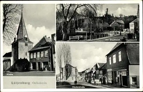 Ak Lütjenburg in Holstein, Am Stadtteich, Kirche, Niederstraße