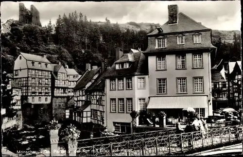 Ak Monschau Montjoie in der Eifel, Partie an der Rur mit Blick auf Haller, Burgruine