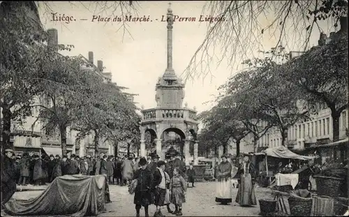 Ak Liège Lüttich Wallonien, Place du Marché, Le Perron Liégeous