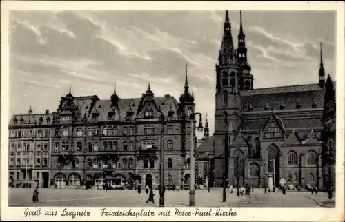 Ak Legnica Liegnitz Schlesien, Friedrichsplatz mit Peter Paul Kirche