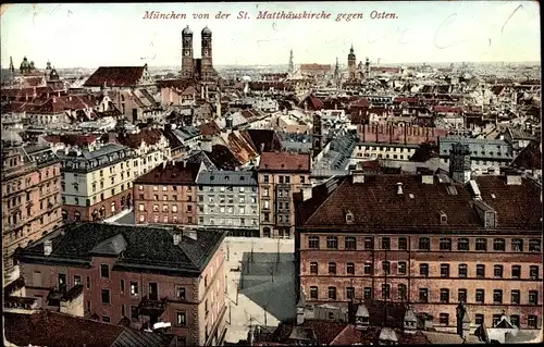 Ak München Bayern, Stadtansicht von der St. Mathäuskirche gegen Osten