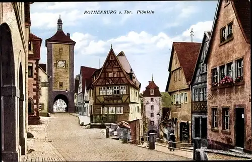 Ak Rothenburg ob der Tauber Mittelfranken, Plönlein, Fachwerkhaus, Tor, Turm