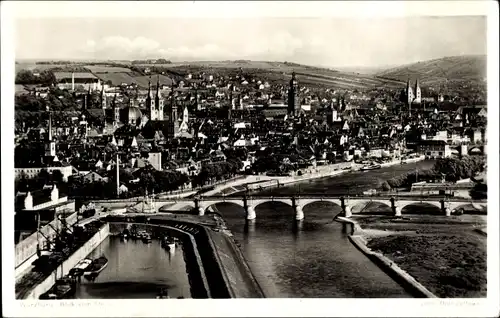 Ak Würzburg am Main Unterfranken, Blick vom Steinberg, Brücke, Fluss