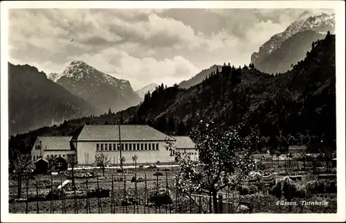 Ak Füssen, Turnhalle, Berge