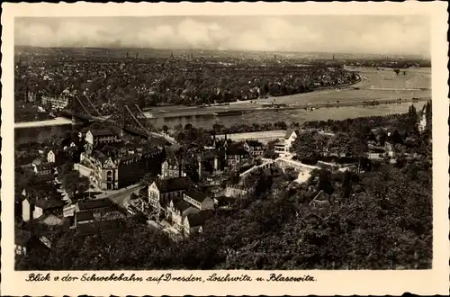 Ak Dresden Loschwitz, Blick v. der Schwebebahn, Blasewitz, Elbe