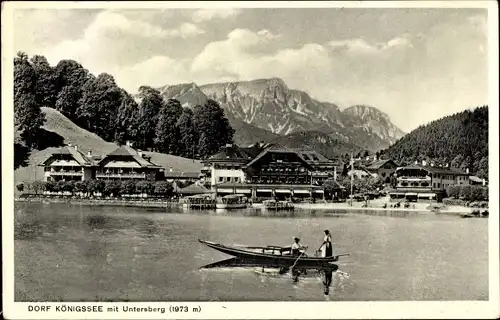 Ak Dorf Königssee Schönau am Königssee Oberbayern, Untersberg, See, Boot, Häuser