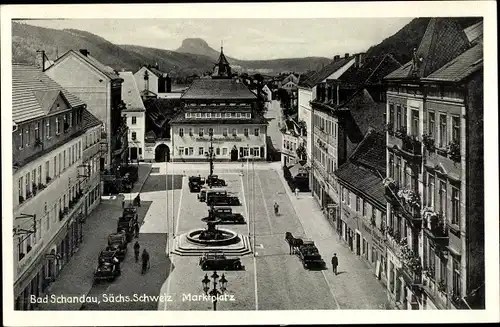 Ak Bad Schandau an der Elbe, Marktplatz, Brunnen, Gasthaus zur Gambrinus Brauerei