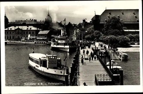 Ak Konstanz am Bodensee, Hafenpartie, Salondampfer am Anleger