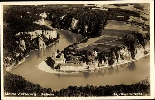 Ak Kelheim an der Donau Niederbayern, Klosterschenke Weltenburg, Fliegeraufnahme