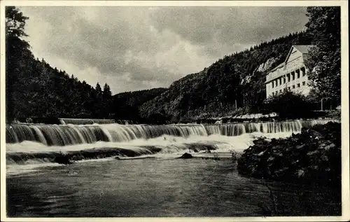 Ak Bad Blankenburg Thüringer Wald, Chrysopraswasserfall bei Gewitterstimmung