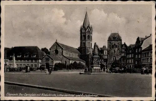 Ak Lutherstadt Eisenach in Thüringen, Karlsplattz, Nikolaikirche, Lutherdenkmal, Ärztedenkmal