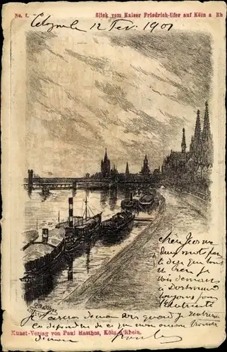 Künstler Ak Matthes, Paul, Köln am Rhein, Blick vom Kaiser Friedrich Ufer