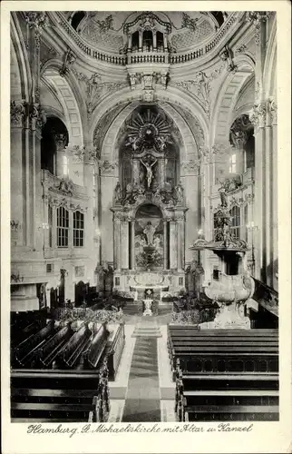 Ak Hamburg Mitte Neustadt, Hauptkirche Sankt Michaelis, Altar, Kanzel