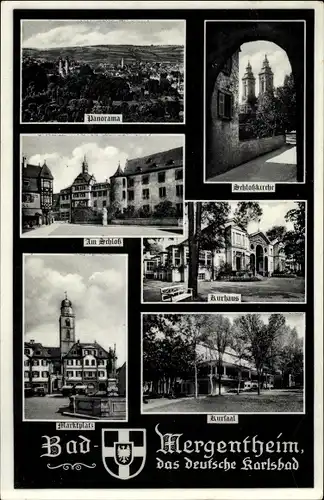 Ak Bad Mergentheim in Tauberfranken, Marktplatz, Schlosskirche, Panorama, am Schloss, Kurhaus