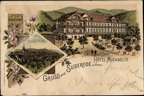 Litho Bad Suderode Quedlinburg im Harz, Hotel Michaelis, Totale