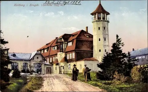 Ak Klínovec Keilberg Erzgebirge Region Karlsbad, Dorfpartie mit Keilberg Hotel